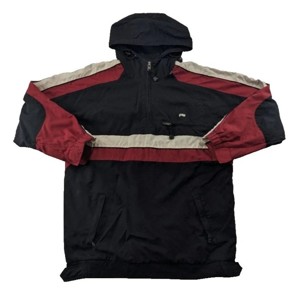 Rusty Surfboards Windbreaker Jacket Mens M Medium Black 1/4 Zip Hooded 00s Y2K
